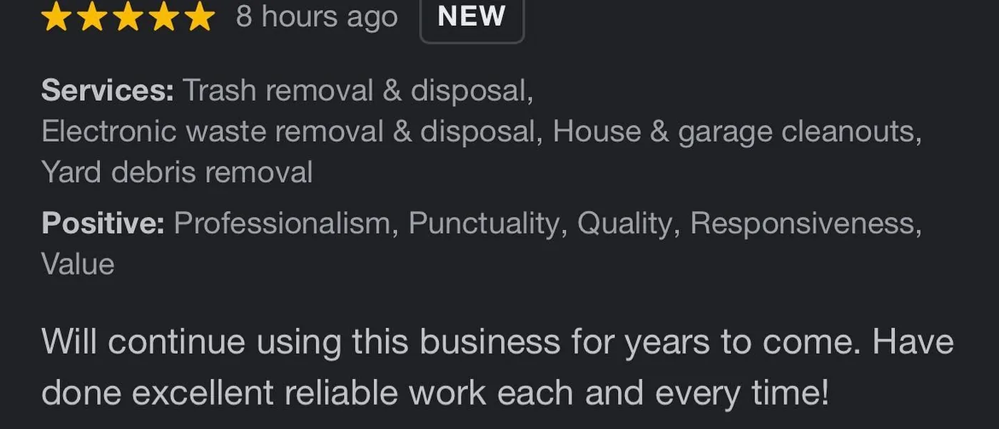 Five-star Google review from a repeat customer