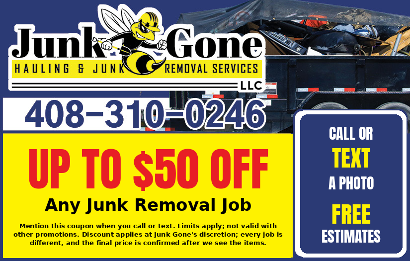Junk Gone coupon: up to $50 off any junk removal job. Call or text a photo for a free estimate.